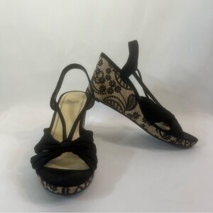 Impo Embroidered Platform Sandal with Black and Tan Wedge Sandals Size:11